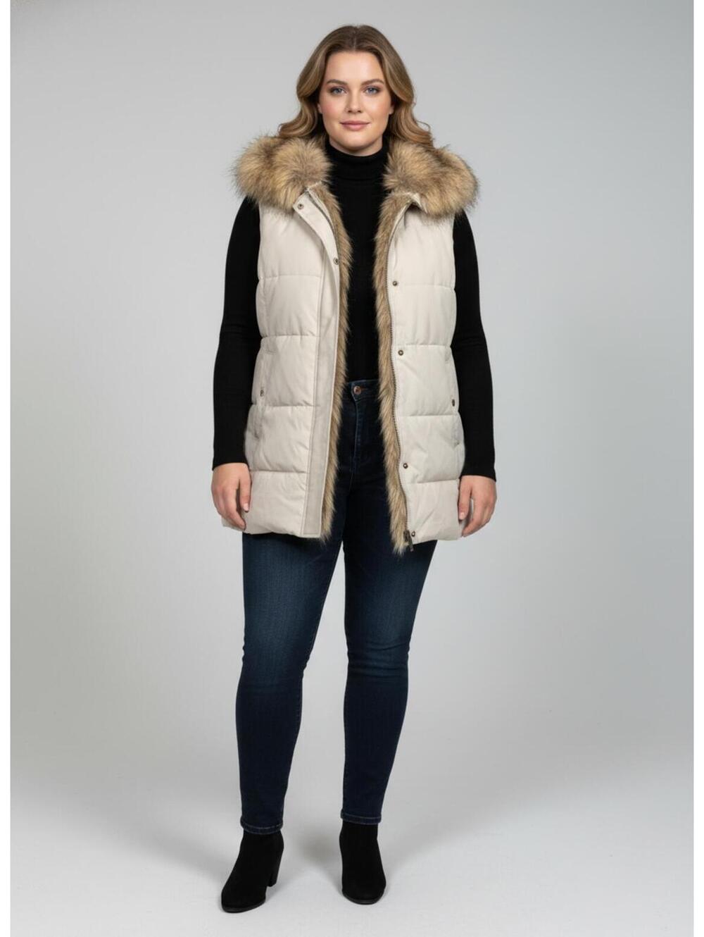 Snobbish Collection Women's Xl Faux Fur Hooded Puffer Vest